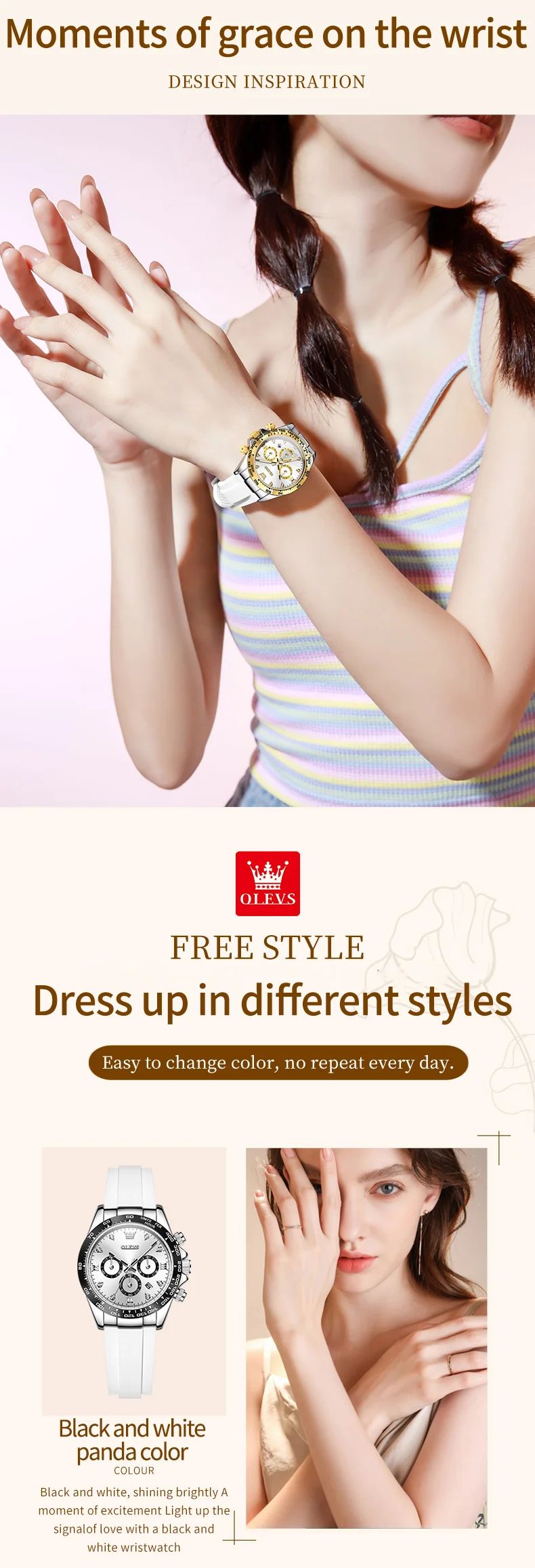 OLEVS 5618 Luxury Women's Quartz Watch - Silicone Band, Waterproof, Calendar Chronograph, Sports Design showcase 2