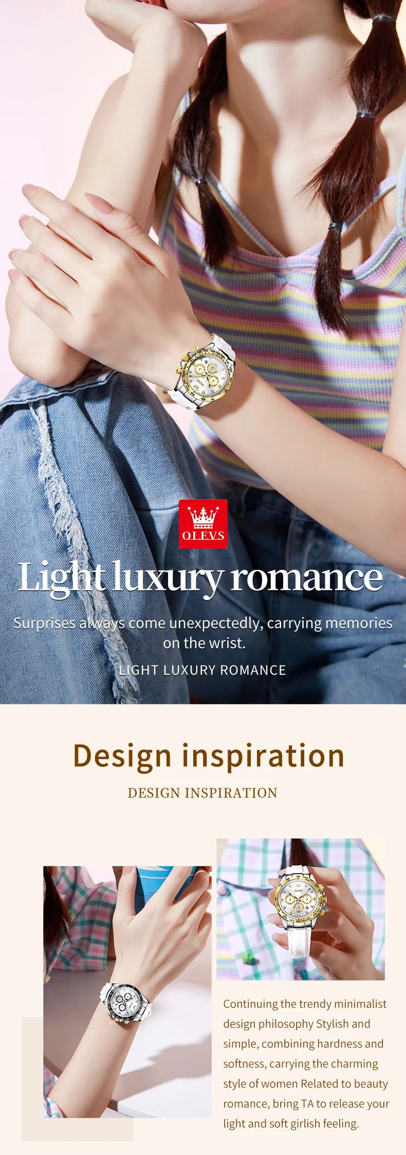 OLEVS 5618 Luxury Women's Quartz Watch - Silicone Band, Waterproof, Calendar Chronograph, Sports Design showcase 1