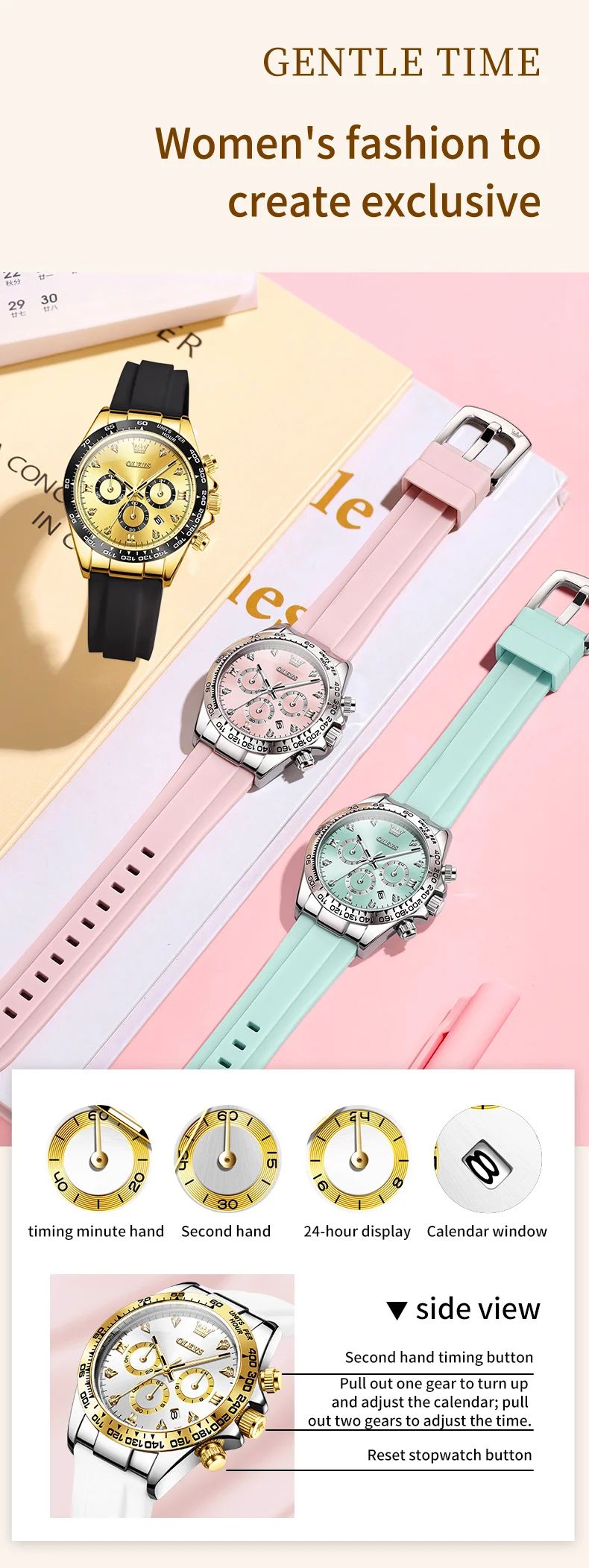 OLEVS 5618 Luxury Women's Quartz Watch - Silicone Band, Waterproof, Calendar Chronograph, Sports Design showcase 4