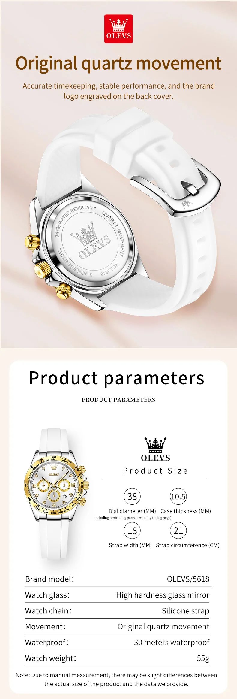 OLEVS 5618 Luxury Women's Quartz Watch - Silicone Band, Waterproof, Calendar Chronograph, Sports Design showcase 5