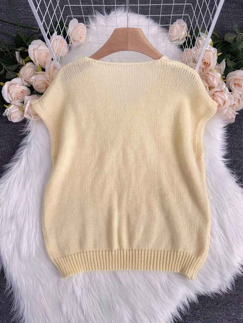 Women's V-Neck Short-Sleeve Sweater - Casual Solid Color Versatile Top for Spring/Summer Daily Commuting & Dates showcase 3