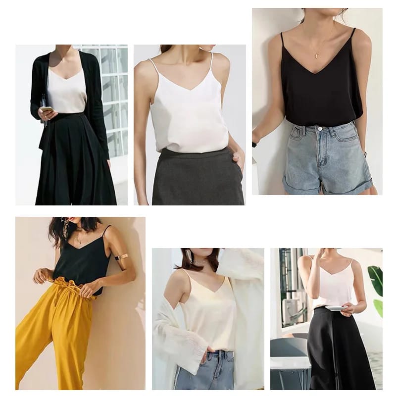 AOSSVIAO Women's Spaghetti Strap Halter Top - Sexy V-Neck Sleeveless Satin Silk Cami Tank for Summer, White, Sizes S-2XL showcase 2