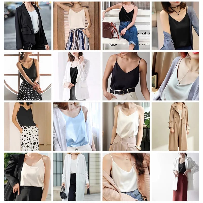 AOSSVIAO Women's Spaghetti Strap Halter Top - Sexy V-Neck Sleeveless Satin Silk Cami Tank for Summer, White, Sizes S-2XL showcase 1