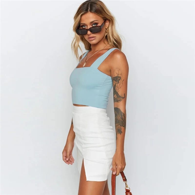 Women's Square Neck Sleeveless Crop Top - Sexy Backless Cami Tank Shirt for Summer Casual Wear showcase 5
