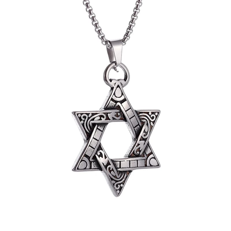 Stainless Steel Solomon Star of David Pendant Necklace for Men - Six-Pointed Jewish Star Jewelry, New Year Gift showcase 1
