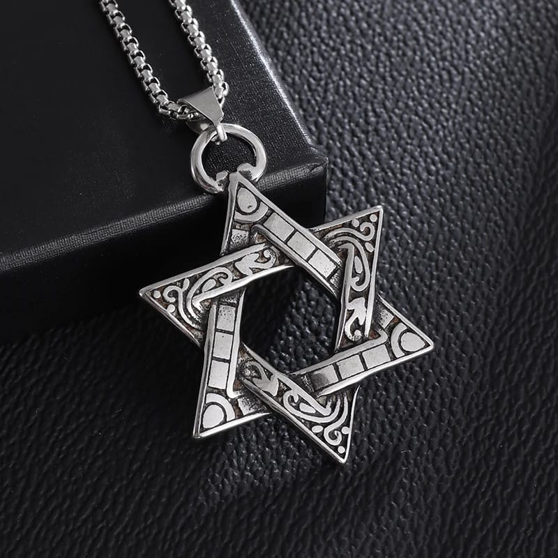 Stainless Steel Solomon Star of David Pendant Necklace for Men - Six-Pointed Jewish Star Jewelry, New Year Gift showcase 5