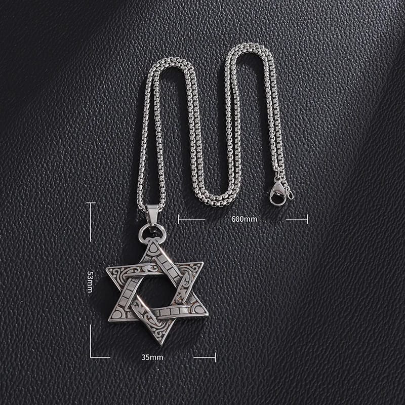 Stainless Steel Solomon Star of David Pendant Necklace for Men - Six-Pointed Jewish Star Jewelry, New Year Gift showcase 4