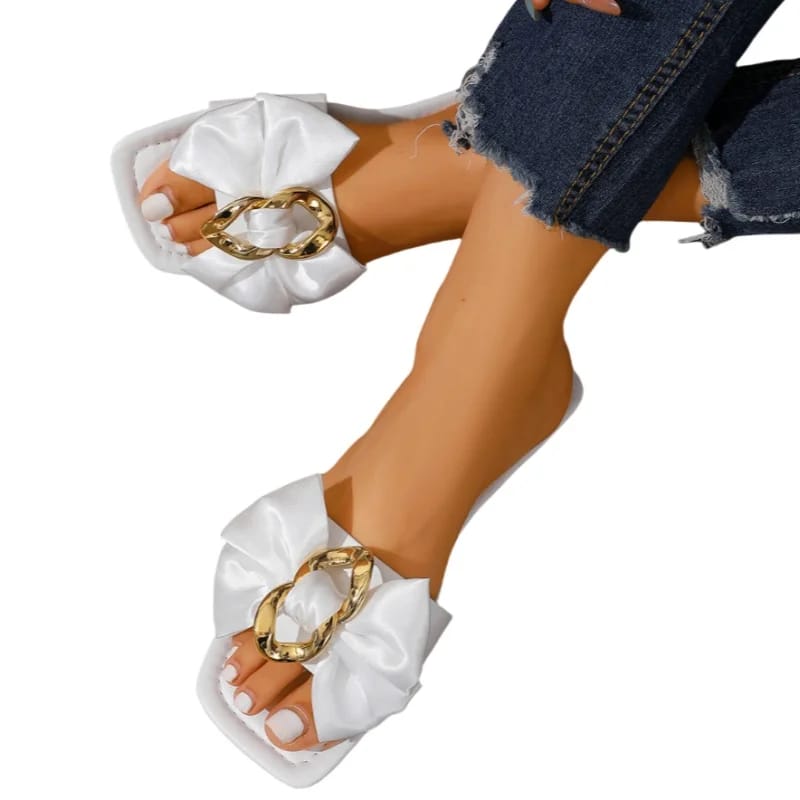 Summer Fashionable Women's Flat Slippers - Comfortable Square Head Bow Design, Anti-Slip Sole, Casual Style, Available in Large Sizes for Everyday Wear showcase 3