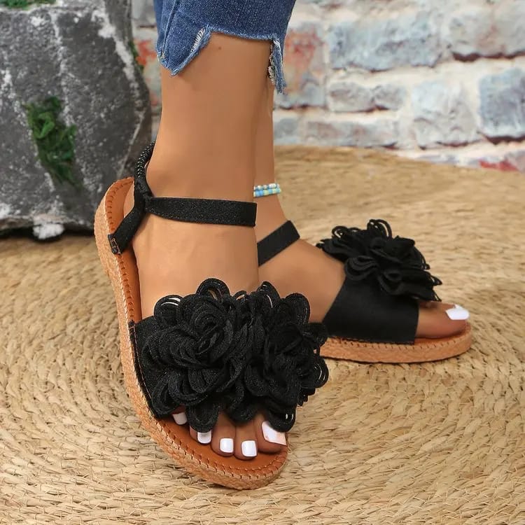 Women's White Floral Flat Sandals - Bohemian Summer Beach Casual Shoes with Elastic Ankle Strap, Open Toe Comfort Footwear for Ladies showcase 5