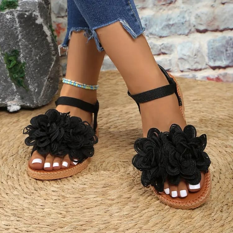 Women's White Floral Flat Sandals - Bohemian Summer Beach Casual Shoes with Elastic Ankle Strap, Open Toe Comfort Footwear for Ladies showcase 4