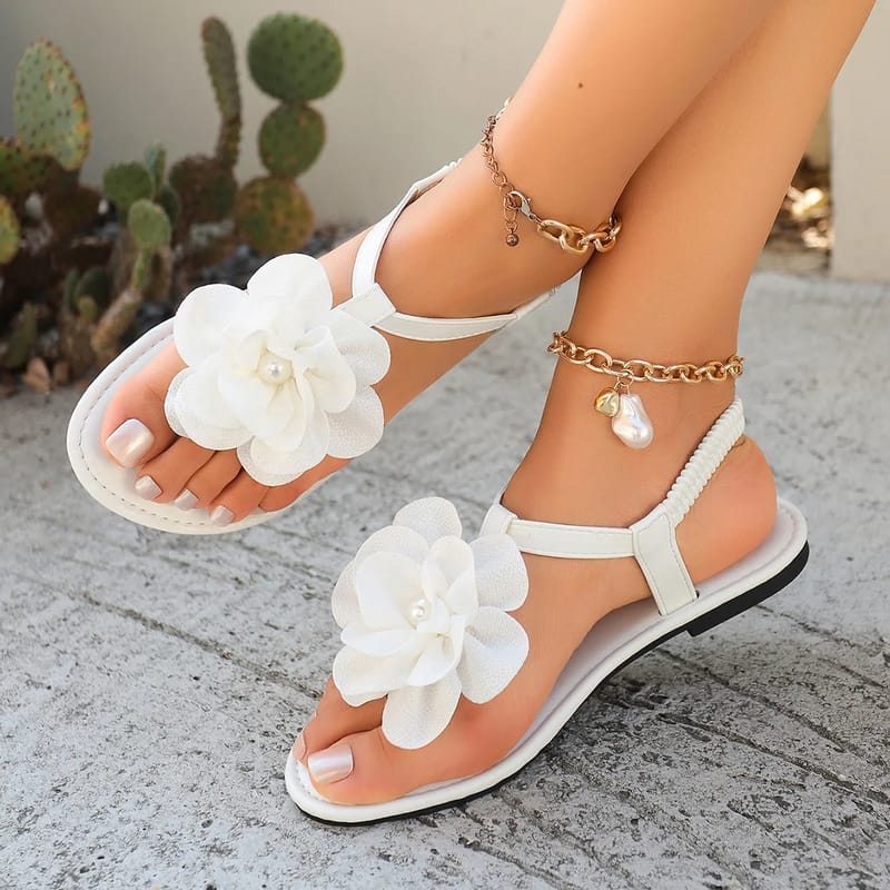 Women's Bohemian Flat Sandals with Floral Buckle - Large Size, Round Toe Slip-On Casual Beach Shoes for Summer showcase 4