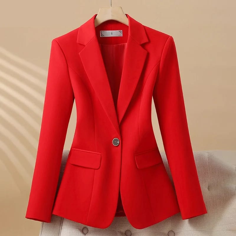 Women's Slim Fit Single Button Blazer Jacket - Elegant Red, Black, White Casual Office Coat for Autumn/Winter Fashion 2024 showcase 2