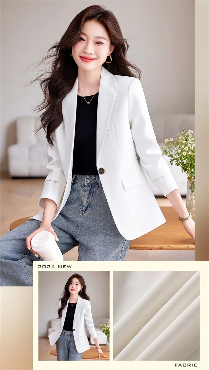 Women's Slim Fit Single Button Blazer Jacket - Elegant Red, Black, White Casual Office Coat for Autumn/Winter Fashion 2024 showcase 4