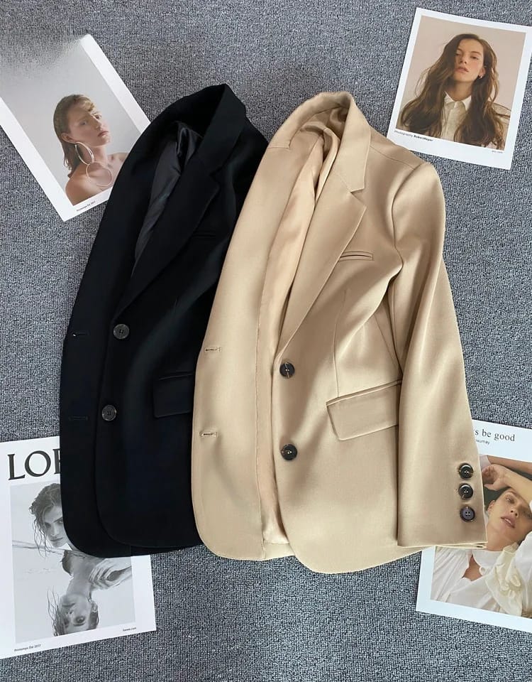 Elegant Korean Style Polyester Suit Jacket for Women - Versatile Casual Blazer with Single Button Closure, Long Sleeves, Perfect for Spring & Autumn Fashion showcase 1