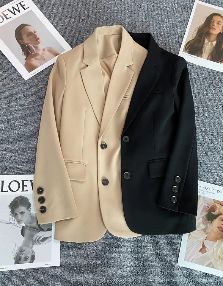 Elegant Korean Style Polyester Suit Jacket for Women - Versatile Casual Blazer with Single Button Closure, Long Sleeves, Perfect for Spring & Autumn Fashion showcase 2