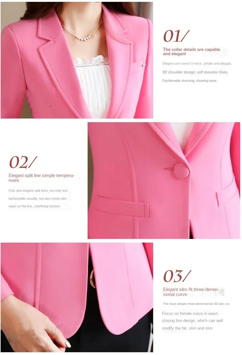 Women's Pink Slim Fit Blazer Jacket - Korean Style Casual Chic Elegant Short Sleeve Top for Spring/Autumn showcase 2