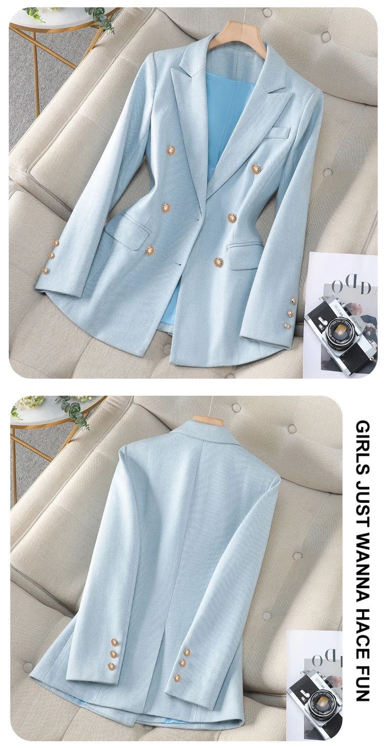 NAVIU High-End Women's Blazer Jacket - Spring/Autumn Office Business Suit, Long Sleeve Coat in Blue, Pink, or Apricot showcase 4