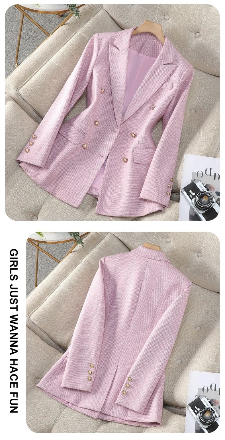 NAVIU High-End Women's Blazer Jacket - Spring/Autumn Office Business Suit, Long Sleeve Coat in Blue, Pink, or Apricot showcase 3