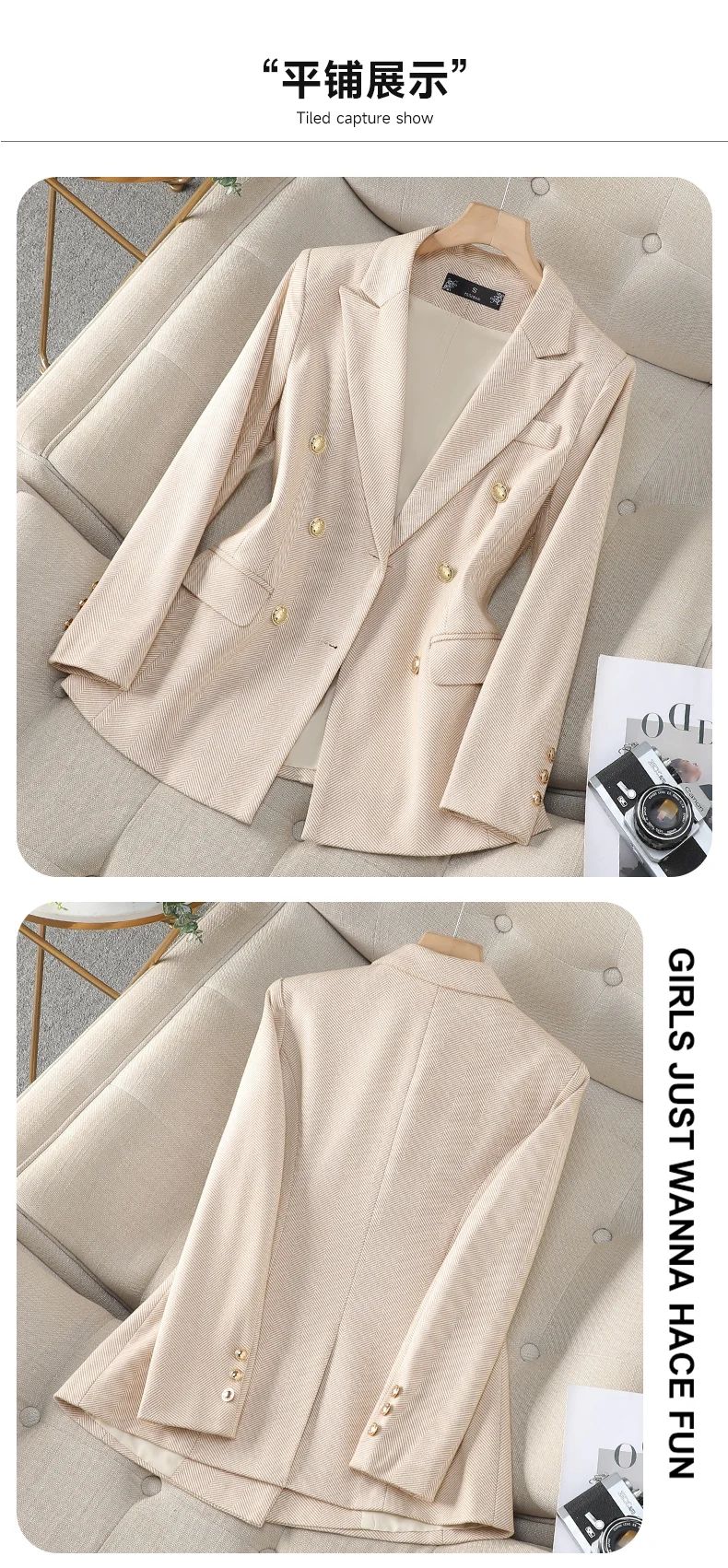 NAVIU High-End Women's Blazer Jacket - Spring/Autumn Office Business Suit, Long Sleeve Coat in Blue, Pink, or Apricot showcase 2