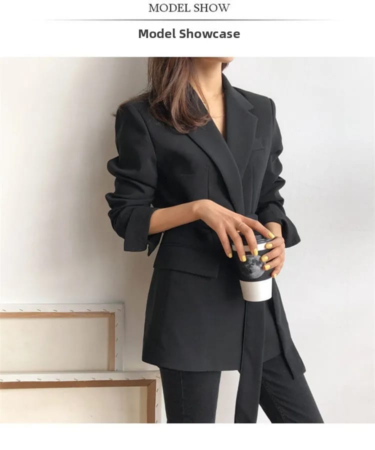 Women's Pink Korean Style Blazer Jacket - Medium Length, British Casual Personality, Spring/Autumn Fashion with Belt Detail showcase 3