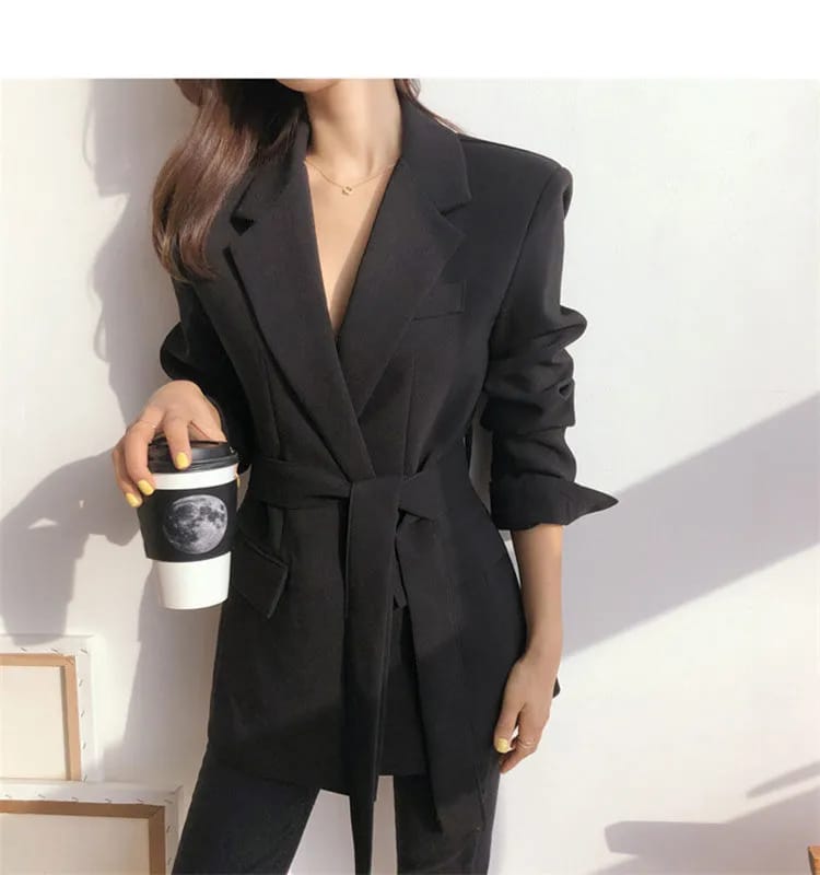 Women's Pink Korean Style Blazer Jacket - Medium Length, British Casual Personality, Spring/Autumn Fashion with Belt Detail showcase 4