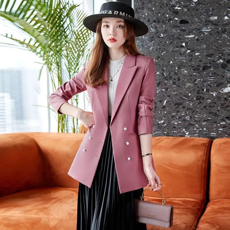Women's Double-Breasted Solid Color Blazer Jacket 2025 New Arrival - Elegant Notched Loose Fit OL Style Winter Coat for Professional & Casual Wear showcase 5