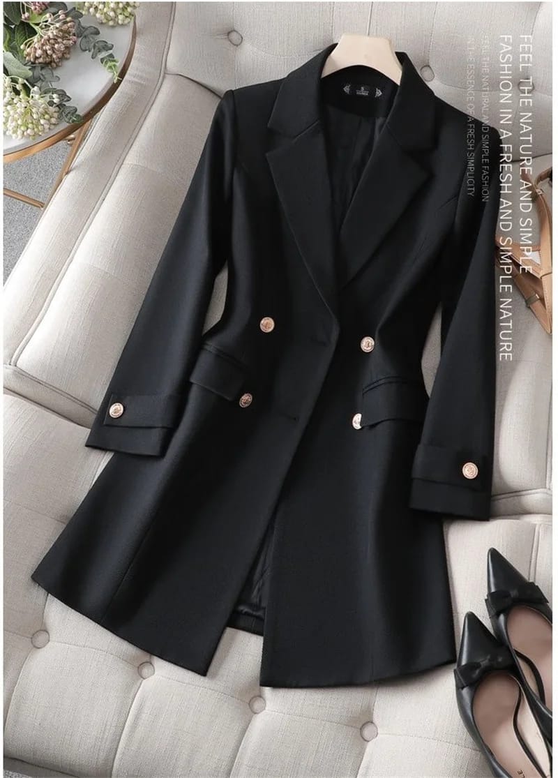 Women's Long Blazer Jacket - Autumn Winter Office Formal Business Work Wear Coat in Khaki, Coffee, Black showcase 3