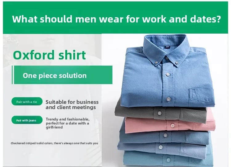 Men's Korean Style Oxford Cotton Long Sleeve Shirt - Versatile Striped Pattern, No Ironing Casual Wear for Youth showcase 3