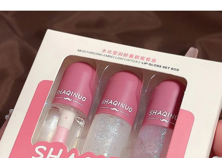 3PCS Crystal Jelly Lip Gloss Set - Color Changing & Glitter Transparent Glass Lip Oil for Moisturizing, Non-Greasy, Long-Lasting Shine showcase 3