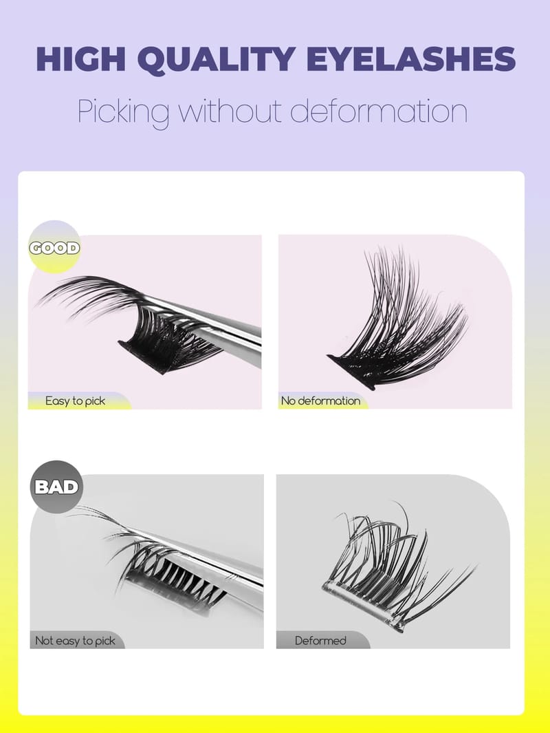 GROINNEYA 3D Wispy Cat Eyelash Clusters - DIY Individual Volume Fluffy Extensions, Natural Look, 9 Lengths (7-15mm), Comfortable Cotton Band, Long-Lasting Imported Fiber for All Occasions showcase 2