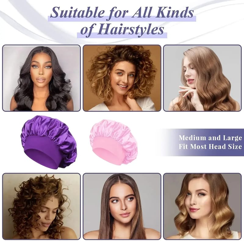 Large Satin Lined Bonnet for Long Hair - Soft Silk Sleep Cap for Women, Breathable, Comfortable Fit, Prevents Hair Breakage, Ideal for Sleeping, Showering, Makeup showcase 4