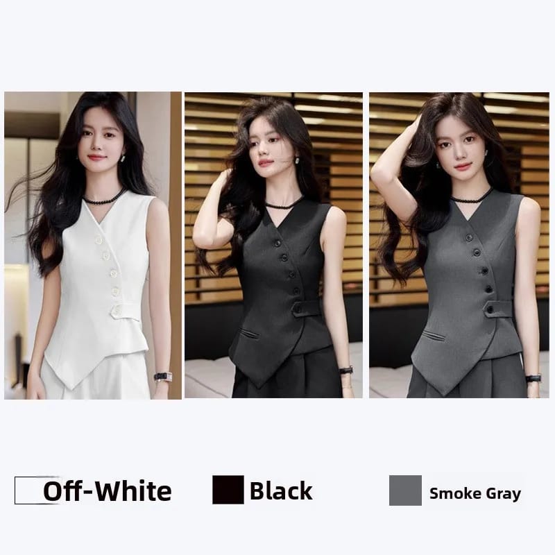 Elegant Women's Polyester Suit Vest - Sleeveless, Button Detail, Commute Style, Slim Fit for Autumn 2025 showcase 3