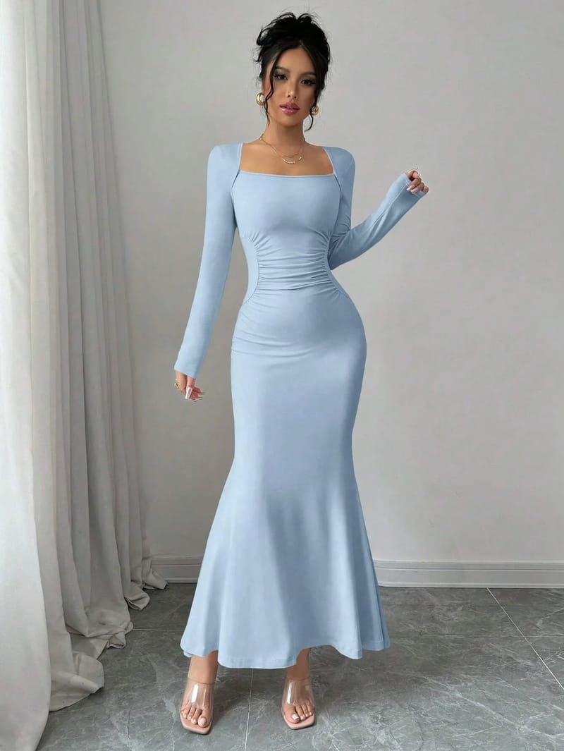 Elegant Long Sleeve Fish Tail Dress for Women - Slim Fit Sexy Ankle Gown, Quality Construction, Fashionable Square Neckline, Perfect for Special Occasions showcase 3