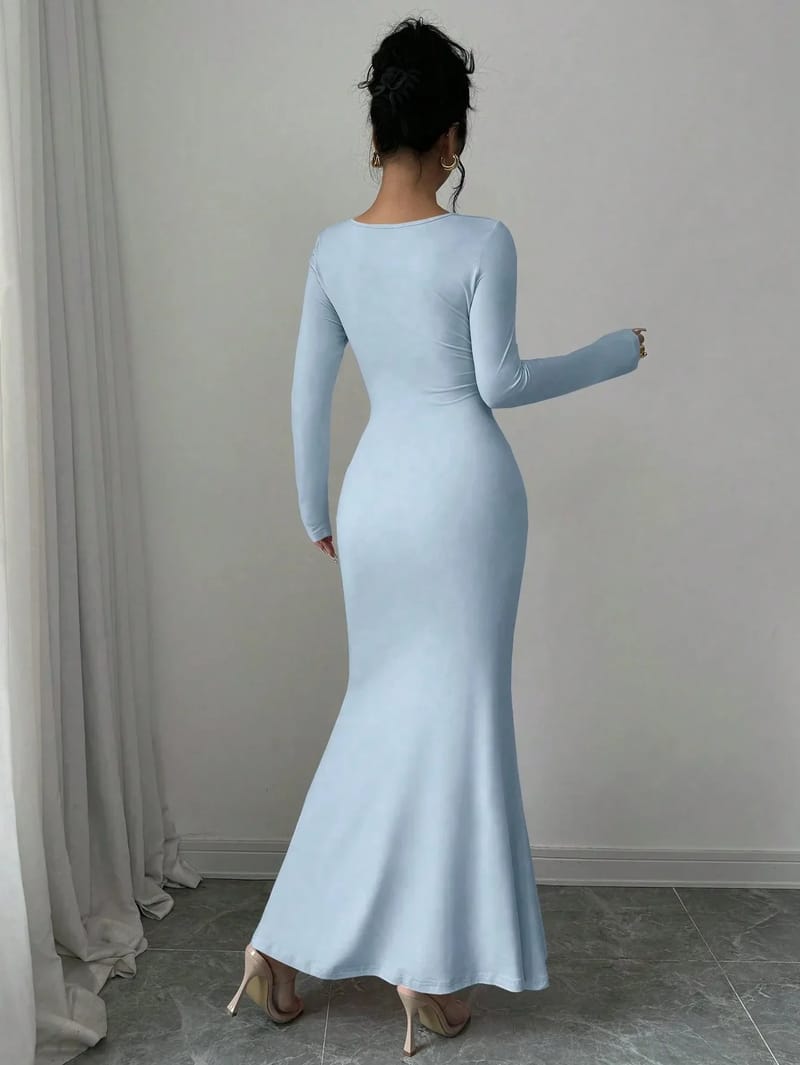 Elegant Long Sleeve Fish Tail Dress for Women - Slim Fit Sexy Ankle Gown, Quality Construction, Fashionable Square Neckline, Perfect for Special Occasions showcase 5