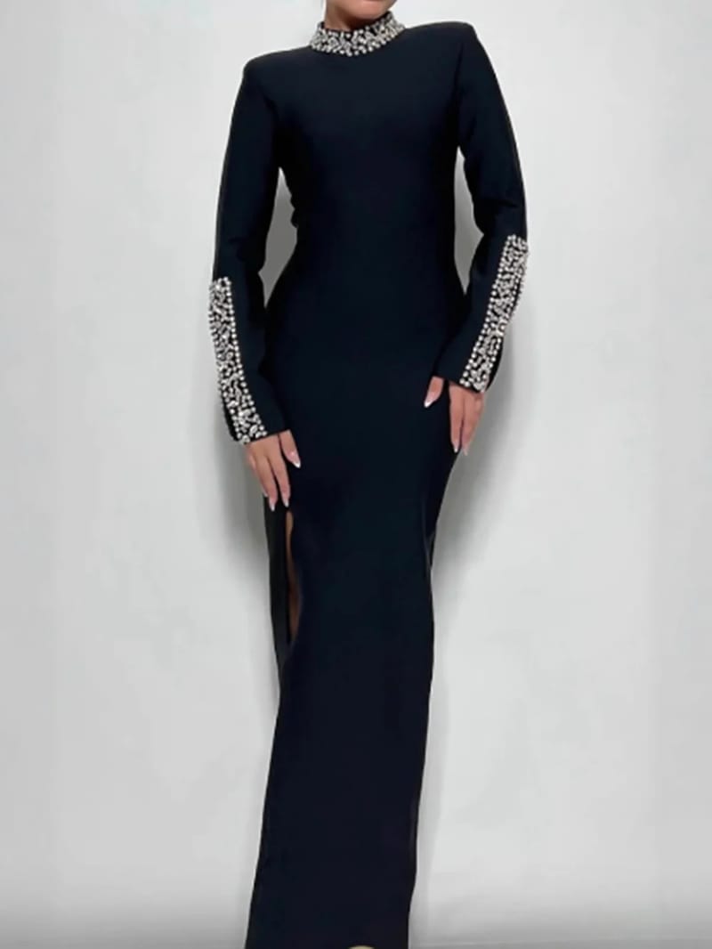 Women's Elegant Sequins Evening Dress - Luxurious Crew Neck, High Waist Split Maxi Gown for Prom, Parties, and Special Occasions showcase 3