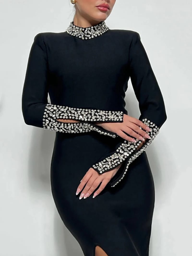 Women's Elegant Sequins Evening Dress - Luxurious Crew Neck, High Waist Split Maxi Gown for Prom, Parties, and Special Occasions showcase 4