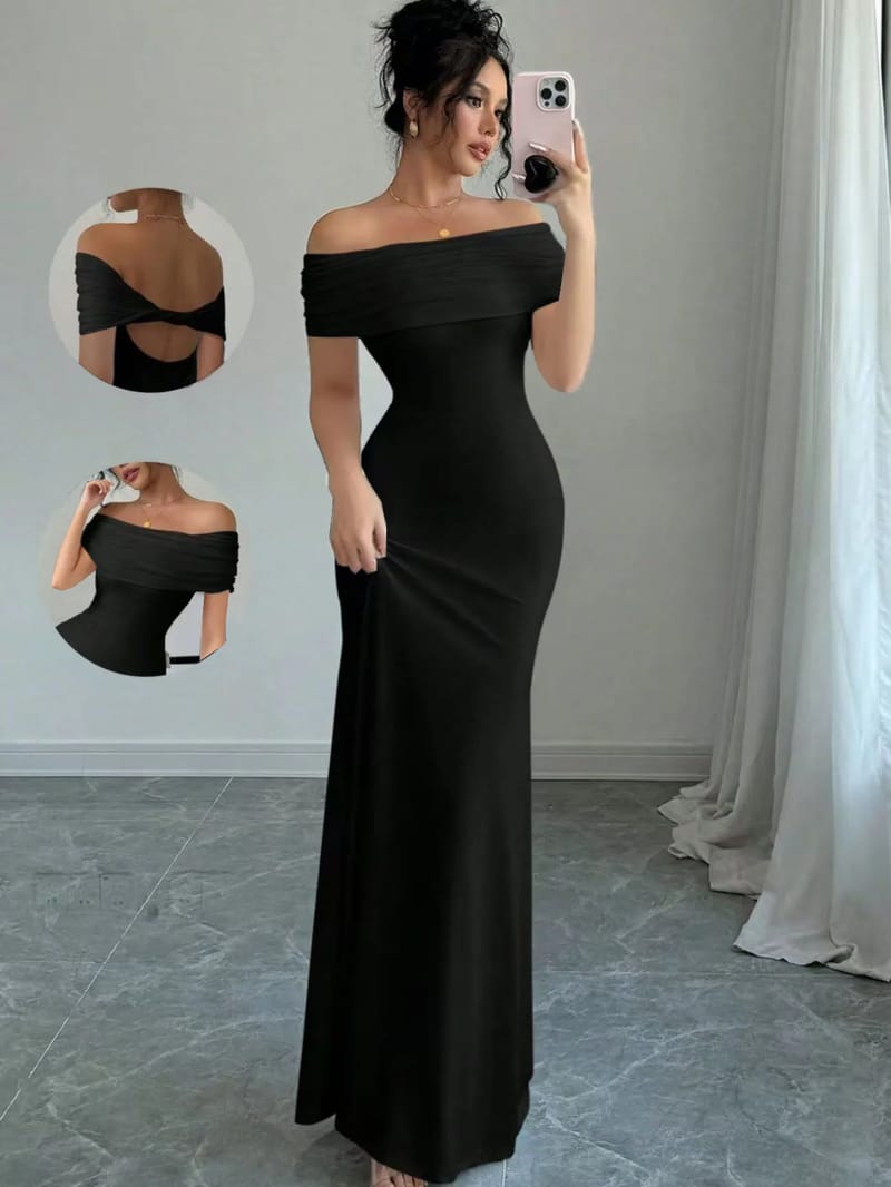 Women's Off-Shoulder Sleeveless Sexy Bodycon Midi Party Dress, Elegant Bandage Cocktail Dress for Night Out Events showcase 5