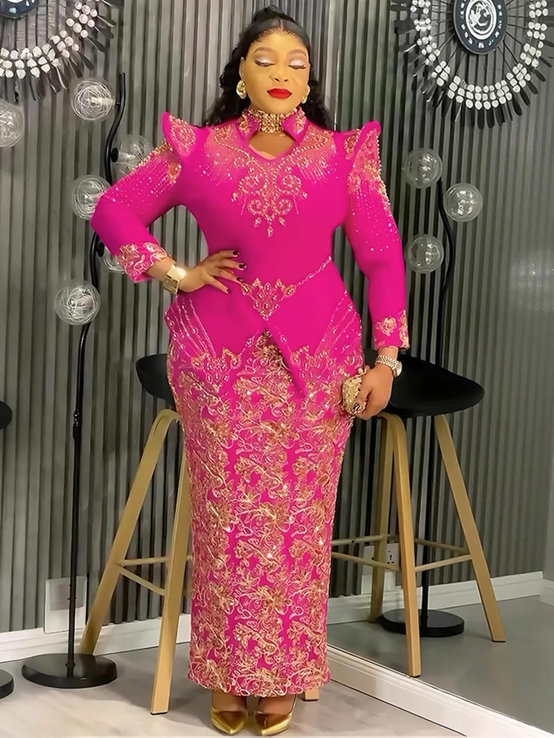 Luxury African Ankara Dashiki Maxi Dress for Women - Elegant Long Sleeve Wedding Party Gown, Plus Size Fashion Apparel showcase 3