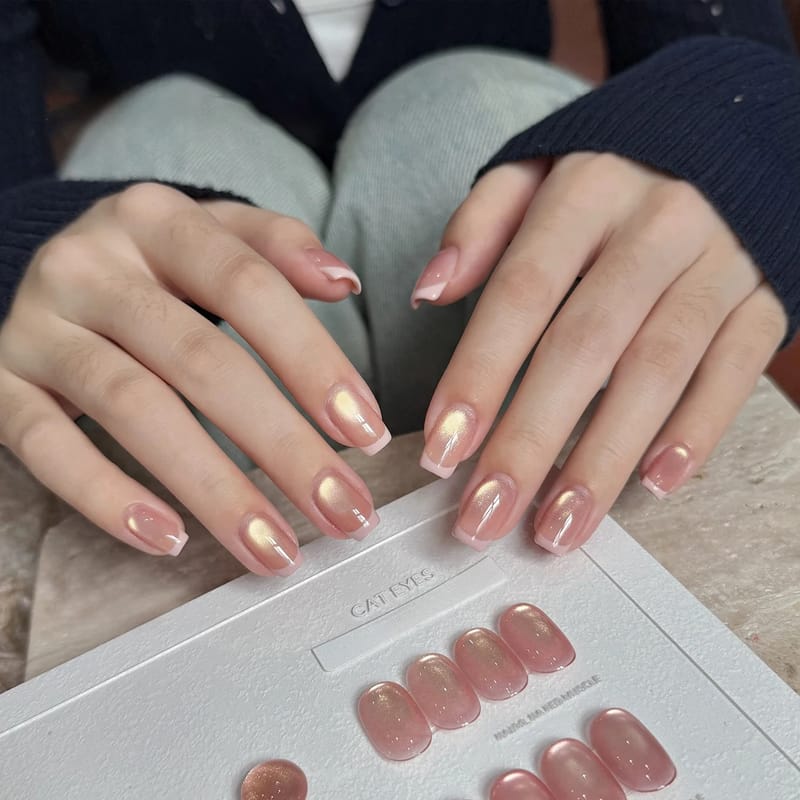 10ML Moonlight Ballet Magnet Cat Eye Nail Polish Gel - Nude Pink Style with Gold Glass Beads for Stunning Cat Eye Effect showcase 4