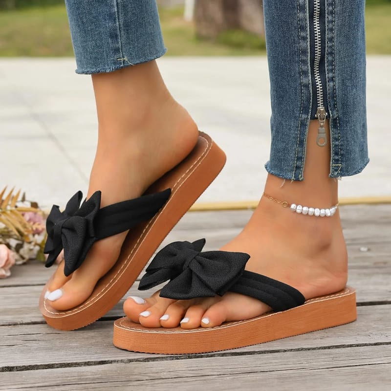 Summer Women's Fashion Bow Sandals Slides - Comfortable Flat Shoes for Casual Wear & Beach - Plus Size Available showcase 3