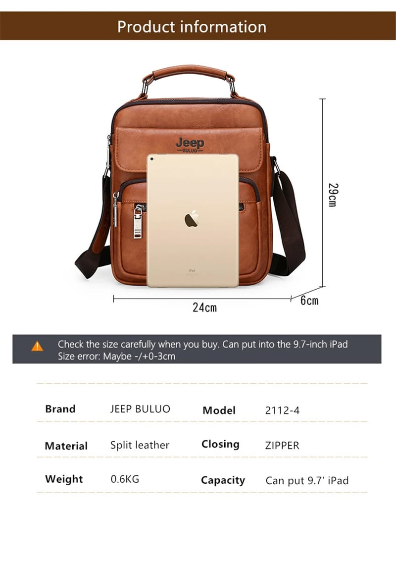 JEEP BULUO Men's Genuine Leather Crossbody Shoulder Messenger Bag - Large Size Business Casual Satchel for 9.7" iPad, Travel, Work showcase 5