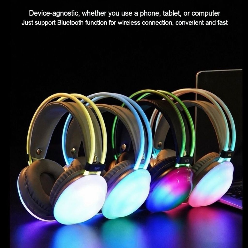 Fashionable RGB Wireless Bluetooth Gaming Headset Over-Ear with Colorful Lights, High-Quality Sound, and Long Battery Life