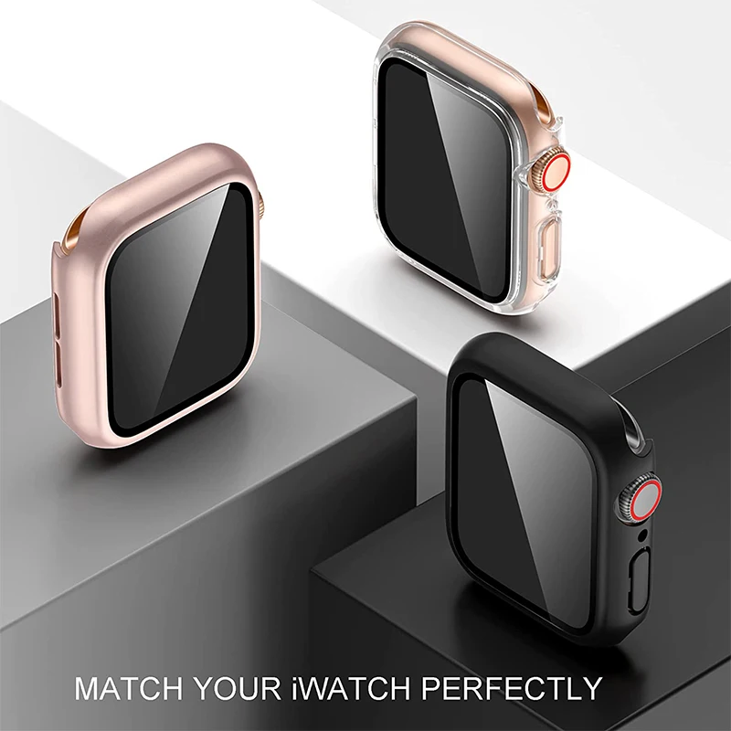 Protective Case with Screen Protector for Apple Watch Series 9 8 7 6 SE 5 3 - 38mm 40mm 41mm 42mm 44mm 45mm - Durable Hard Cover for iWatch Accessories showcase 6