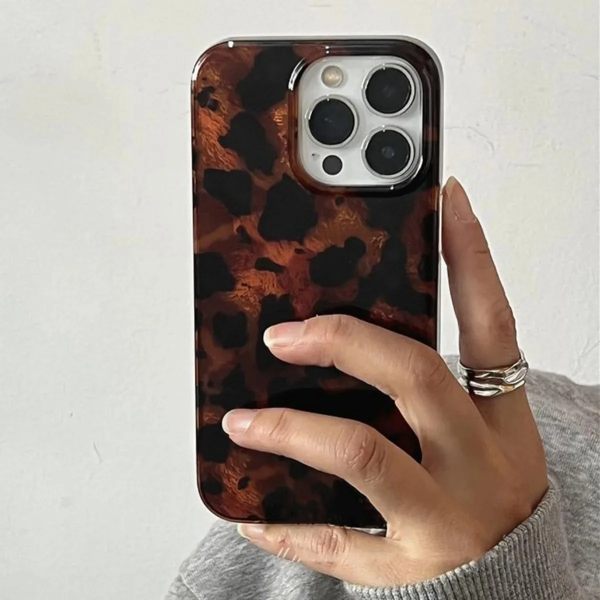 Retro Amber Texture Laser Phone Case for iPhone 17 16 15 14 13 12 11 Pro Max XS XR 7 8 Plus, Stylish Leopard Print Soft Protective Cover showcase 4