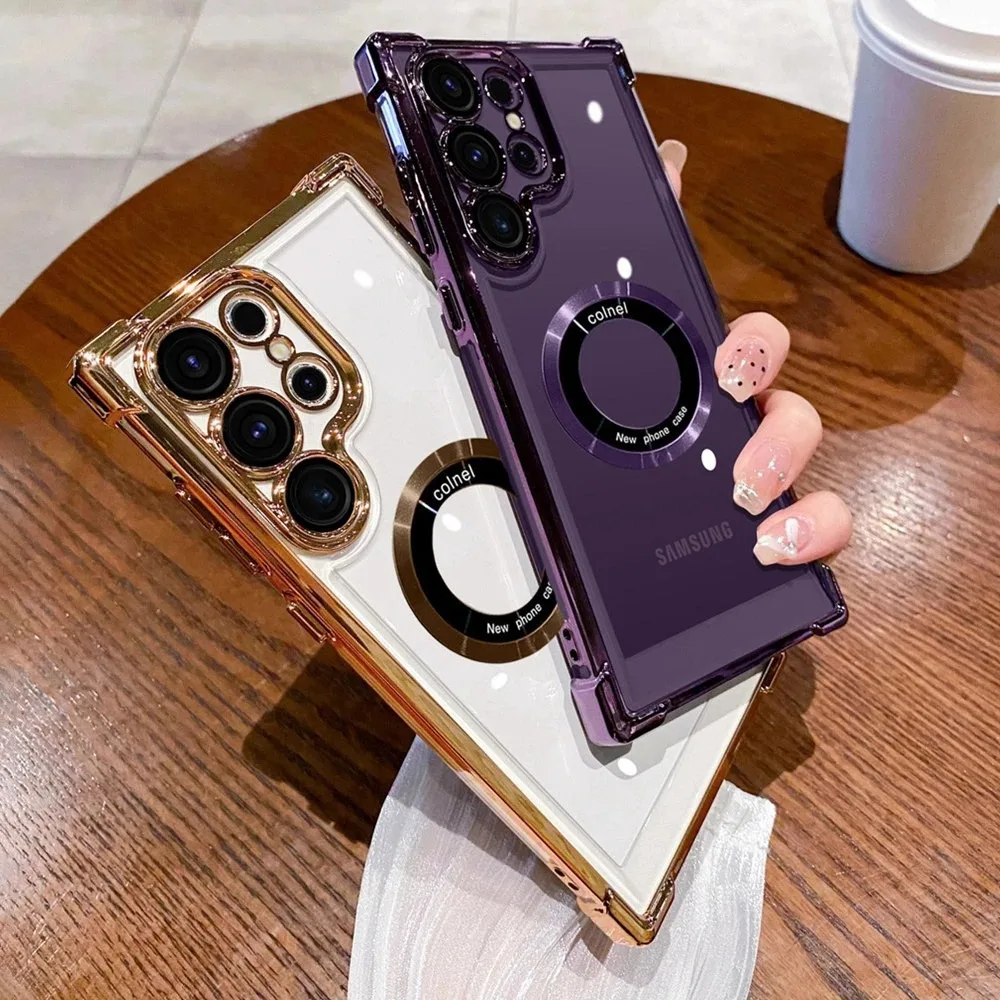 Magsafe Plating Clear Phone Case for Samsung Galaxy S26 S25 S24 S23 Ultra S22 Plus S21 FE A36 A35 A34 A55 A54 A53 - Magnetic Shockproof Protective Cover thumbnail 3