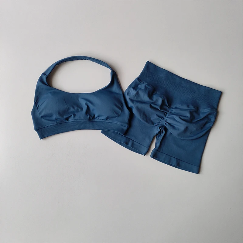 Women's Sexy Halter Neck Sports Bra & High Waist Shorts Set - Perfect for Yoga, Pilates, Fitness Training & Activewear showcase 3