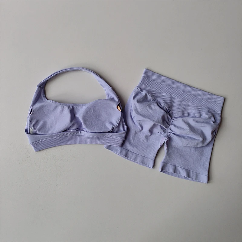 Women's Sexy Halter Neck Sports Bra & High Waist Shorts Set - Perfect for Yoga, Pilates, Fitness Training & Activewear thumbnail 2