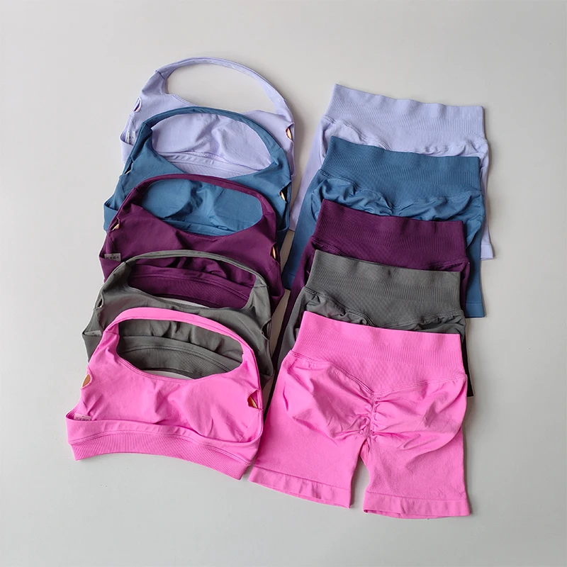 Women's Sexy Halter Neck Sports Bra & High Waist Shorts Set - Perfect for Yoga, Pilates, Fitness Training & Activewear showcase 10