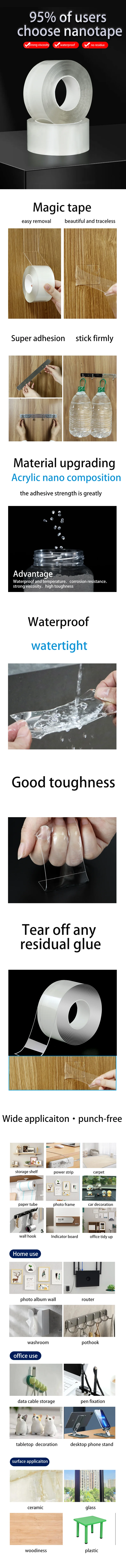 20cm Strong Double-Sided Nano Tape Adhesive - Removable, High Viscosity, No Trace Left - Ideal for Home Improvement, DIY Projects, Wall Fixing, Decor showcase 1