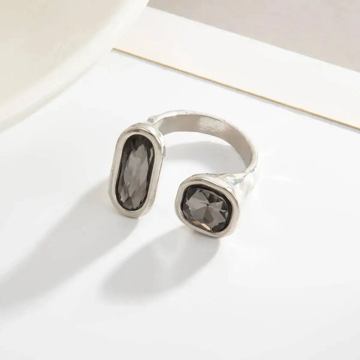 KunJoe Korean Fashion Rhinestone Open Ring for Women - Adjustable Geometric Knuckle Ring, Party Jewelry Gift, Zinc Alloy with Sparkling Rhinestones showcase 11